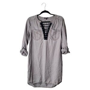Express Chambray Gray Lace Up Shirt Dress